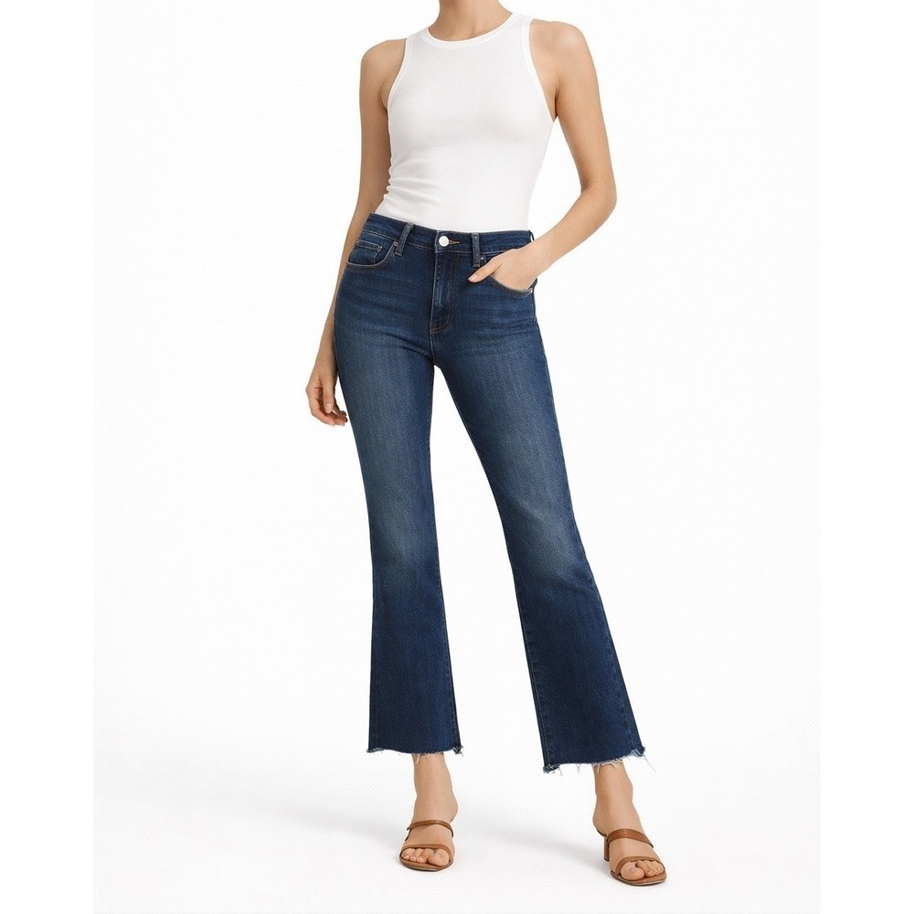 FRAME Le Crop Mini Boot Flare Jeans 29 Dark Wash Cropped High Rise